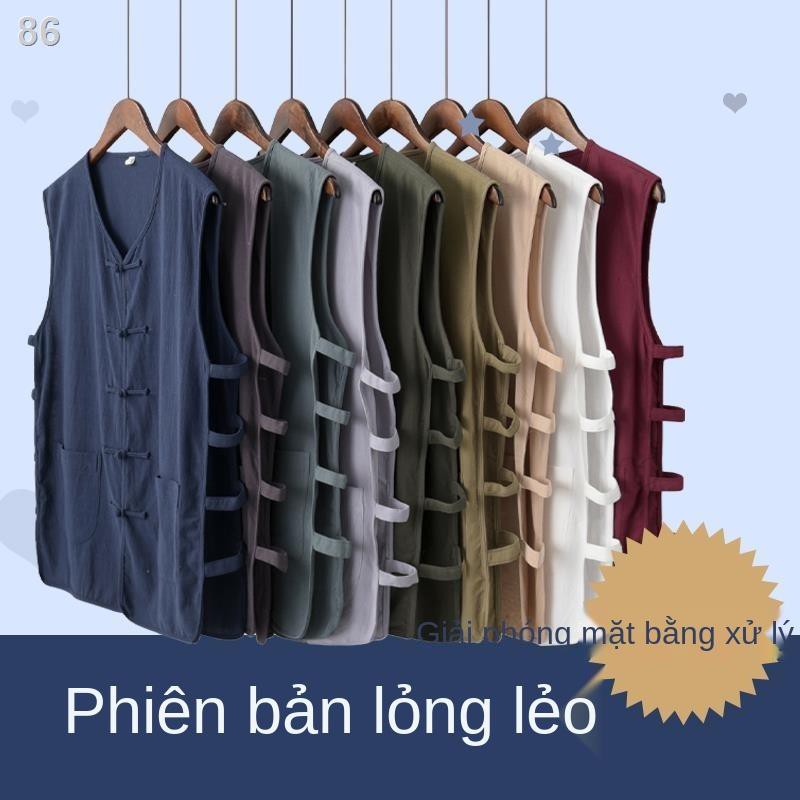 Trung niên và cao tuổi Mùa hè đàn ông mặc bộ đồ Tang Vest cotton và vải lanh của nam giới áo ghi lê không tay Phong cách