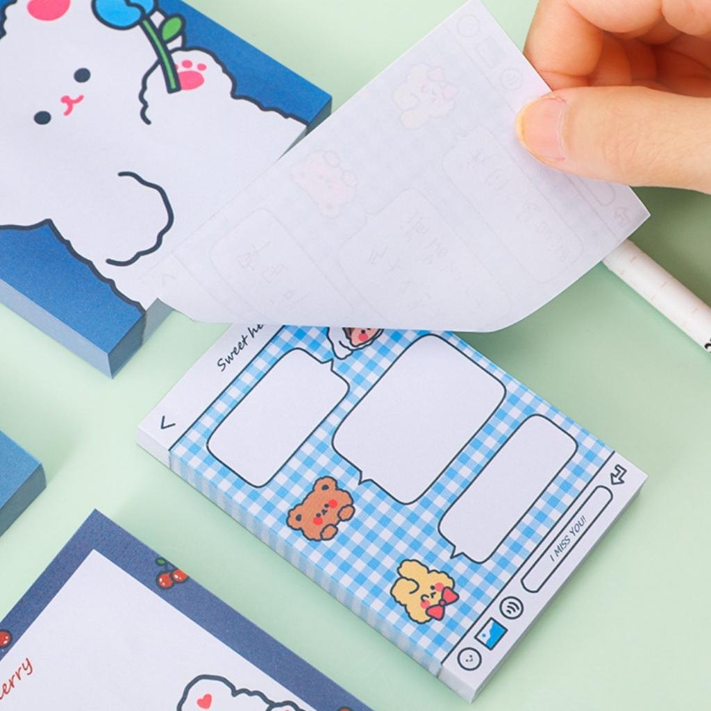 Giấy Note Ghi Chú Dễ Thương EDUSKY Tập 80 Tờ Họa Tiết Gấu Hoạt Hình Cute Kích Thước 8x8 cm Và 9X6 cm