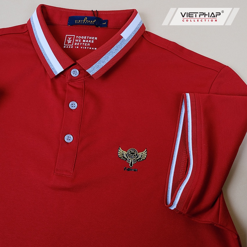 Áo Polo nam VIETPHAP phối logo thanh lịch, vải cotton, FitSoft 68802 - hàng chính hãng