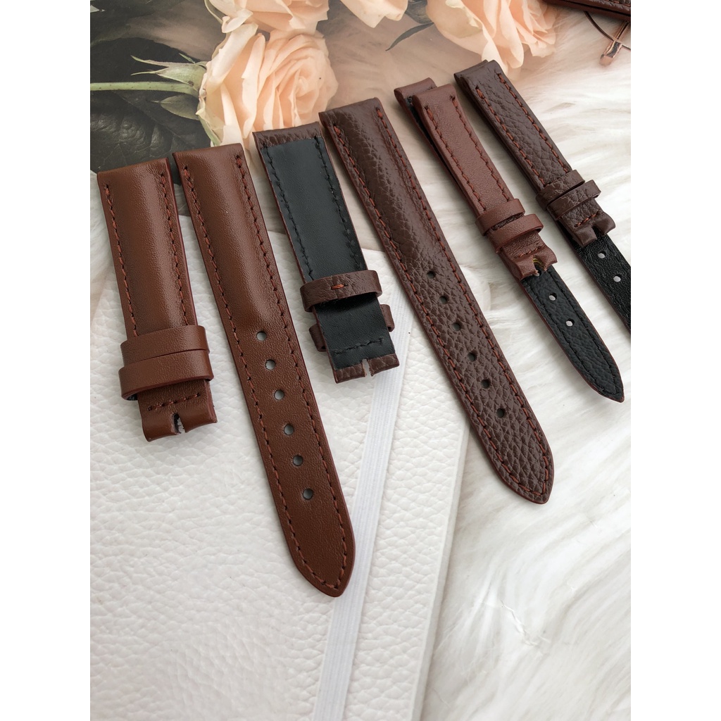 Dây Đồng Hồ Da Bò 100% Màu Nâu Đỏ Tặng Kèm Chốt Và Đồ Thay Dây