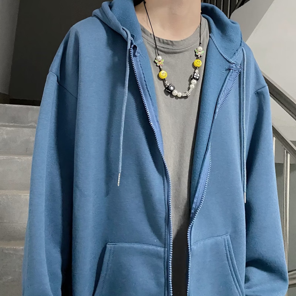 Áo Khoác Hoodie Màu Trơn áo khoác dây kéo Dáng Rộng Phong Cách Hàn Quốc áo khoác nữ Đơn Giản Thời Trang áo khoác Nam Nữ