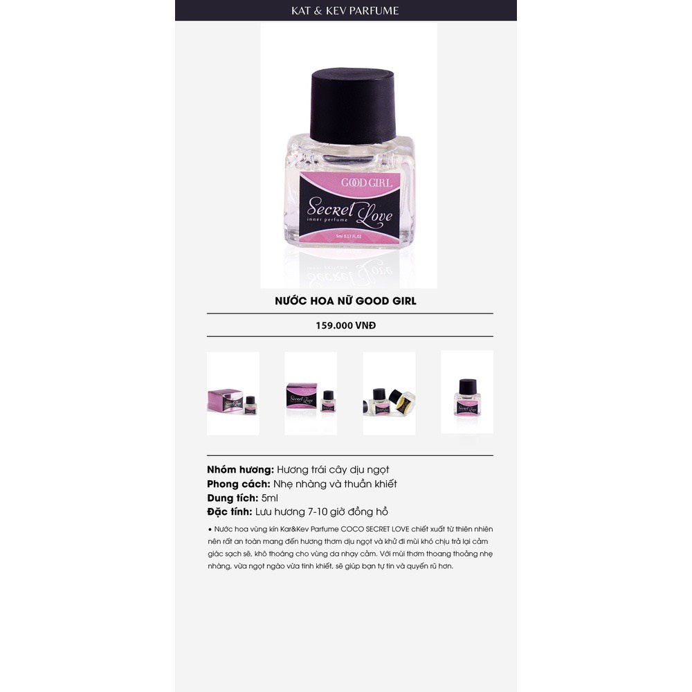 Nước hoa vùng kín nữ Good Girl Kat &amp; Kev Parfume Secret Love / Dầu thơm vùng kín nữ an toàn, thơm lâu (Chai 5ml)