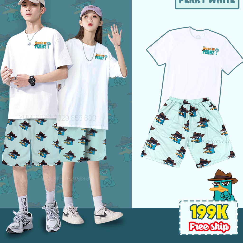 SET ÁO + QUẦN SHORT THÚ MỎ VỊT PERRY UNISEX KÈM ẢNH THẬT