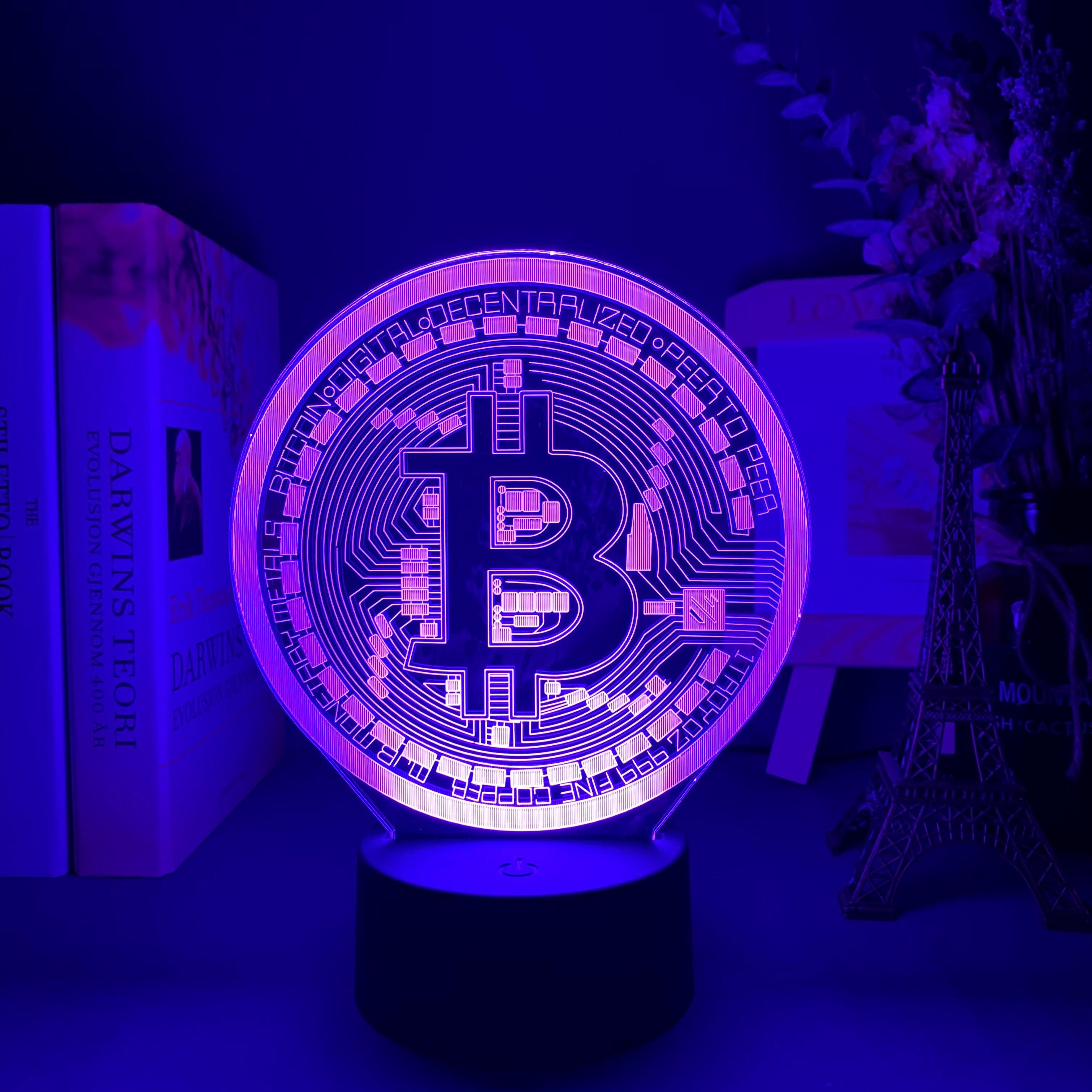 Đèn Led 3d Hình Đồng Tiền Bitcoin Nhiều Màu Sắc