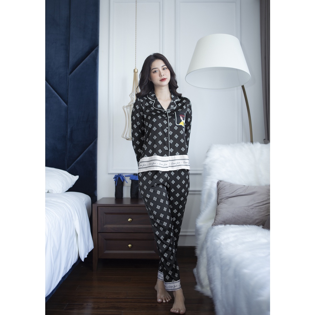 Bộ ngủ satin ZAM Luxury - DTA45 - Áo dài quần dài hoạ tiết | BigBuy360 - bigbuy360.vn