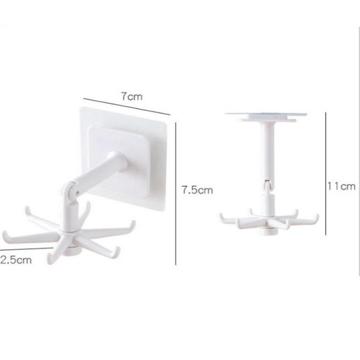 Giá treo 6 móc xoay 360 độ GẤP GỌN mẫu mới, móc treo dụng cụ nhà bếp kiệm diện tích tiện dụng