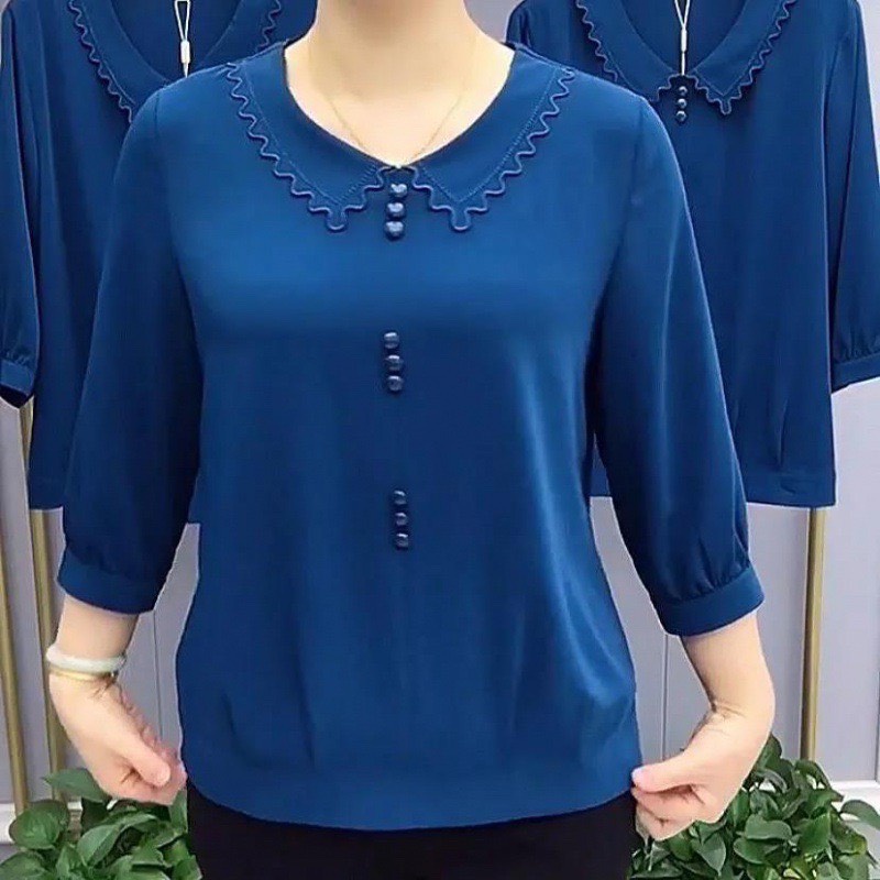 Áo Kiểu Trung Niên A936, Mẫu Áo Trung Niên Cổ Gợn Sóng Cách Điệu Lụa Mango Đẹp Sang Trọng | Thời Trang Trung Niên NP Clo