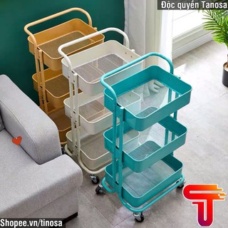 Kệ đựng đồ 3 tầng có bánh xe và tay cầm đựng bỉm sữa, đựng đồ đa năng có tay đẩy