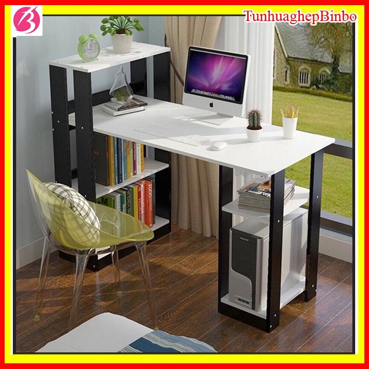 Bàn Làm Việc chữ L Gỗ Table Phối Kệ Sách Đa Năng Nội Thất Lắp Ráp 2022