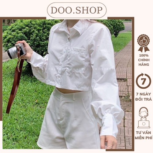 Sơ mi croptop trắng dài tay