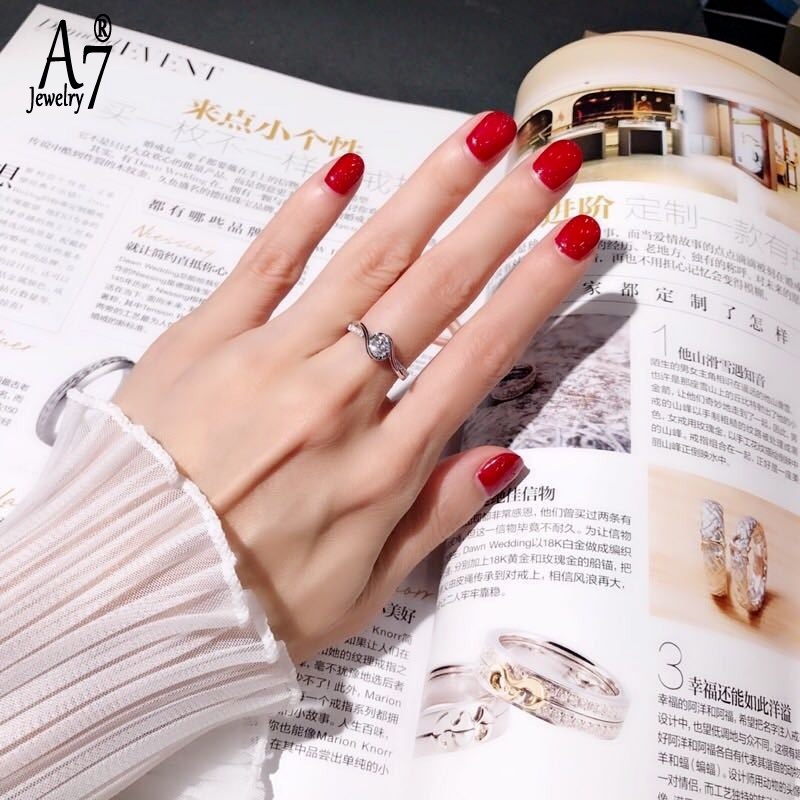 Nhẫn mạ vàng trắng 18K đính đá kiểu dáng sang trọng dành cho nữ