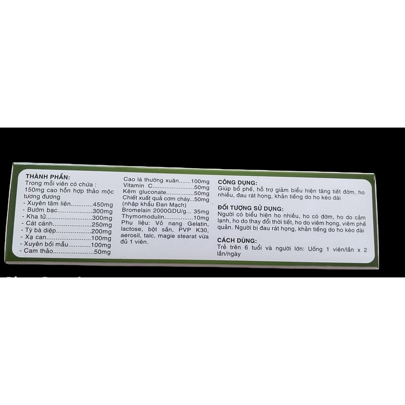 Bổ phế extra- xuyên tâm liên giảm đau họng, giảm đờm