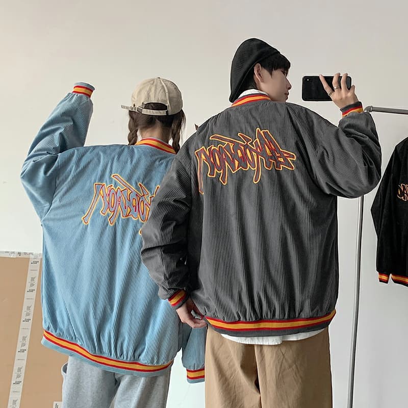 Áo khoác unisex bomber nhung gân dáng bóng chày graffity phong cách ulzzang trẻ trung năng đê