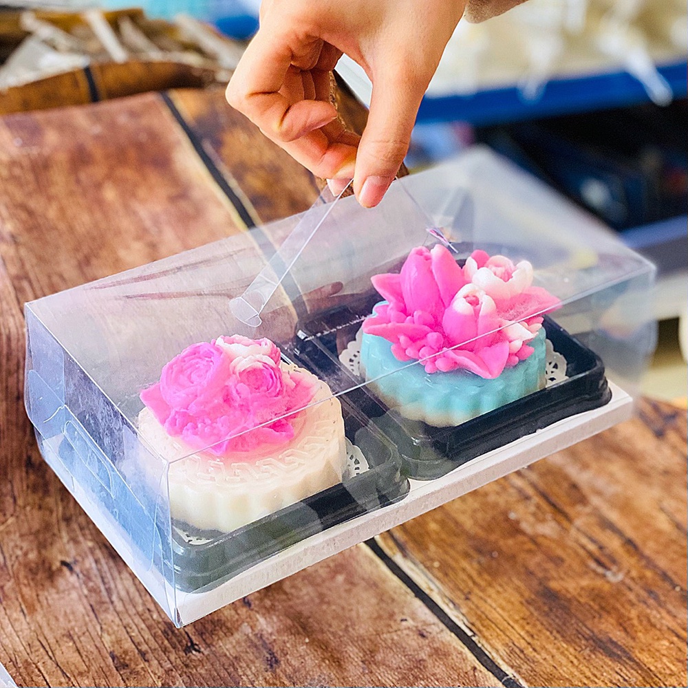 Hộp đựng bánh mica quai xách  đựng bánh trung thu, bông lan