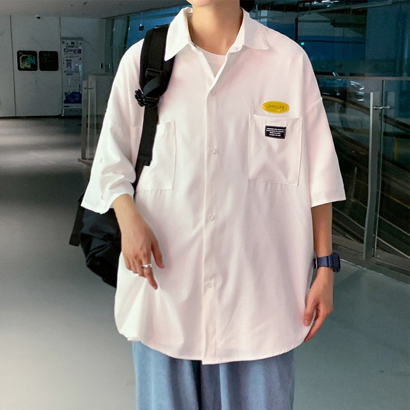 Áo Sơ Mi Tay Ngắn Dáng Rộng Phong Cách Hong Kong Thời Trang Mùa Hè Cho Nam