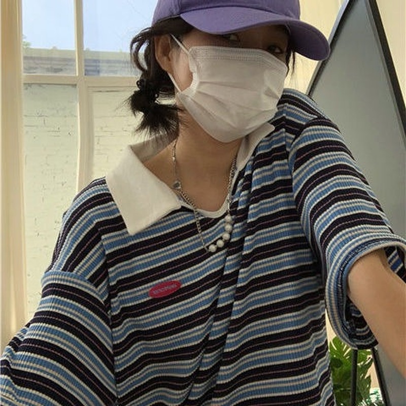 Áo Thun Tay Ngắn Họa Tiết Kẻ Sọc Phong Cách Hàn Quốc Mới