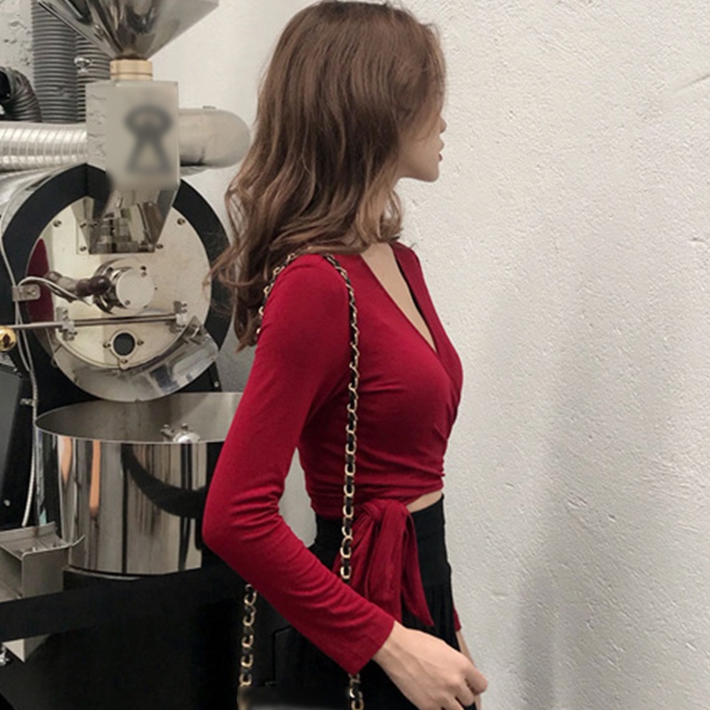 Áo Thun Lửng Cổ V Đan Dây Quyến Rũ Dành Cho Nữ