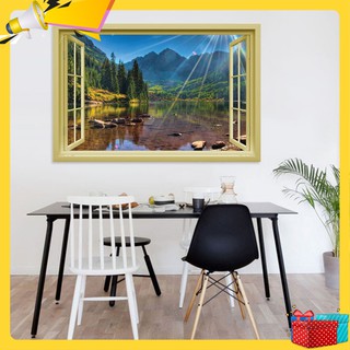 Decal cửa sổ Cánh rừng và hồ nước châu Âu WD119 | Decal dán tường