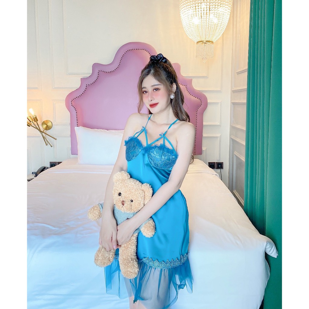 Váy ngủ chất lụa mịn mát kèm quần ngắn, kiểu dáng gợi cảm cho phái nữ, phom dưới 52kg- tùy chiều cao | BigBuy360 - bigbuy360.vn