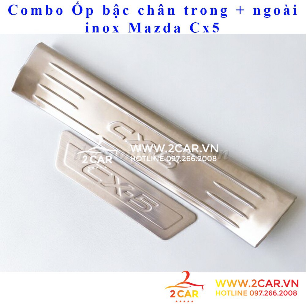 Bộ ốp bậc chân trong ngoài xe Mazda Cx5 2018-2020 inox