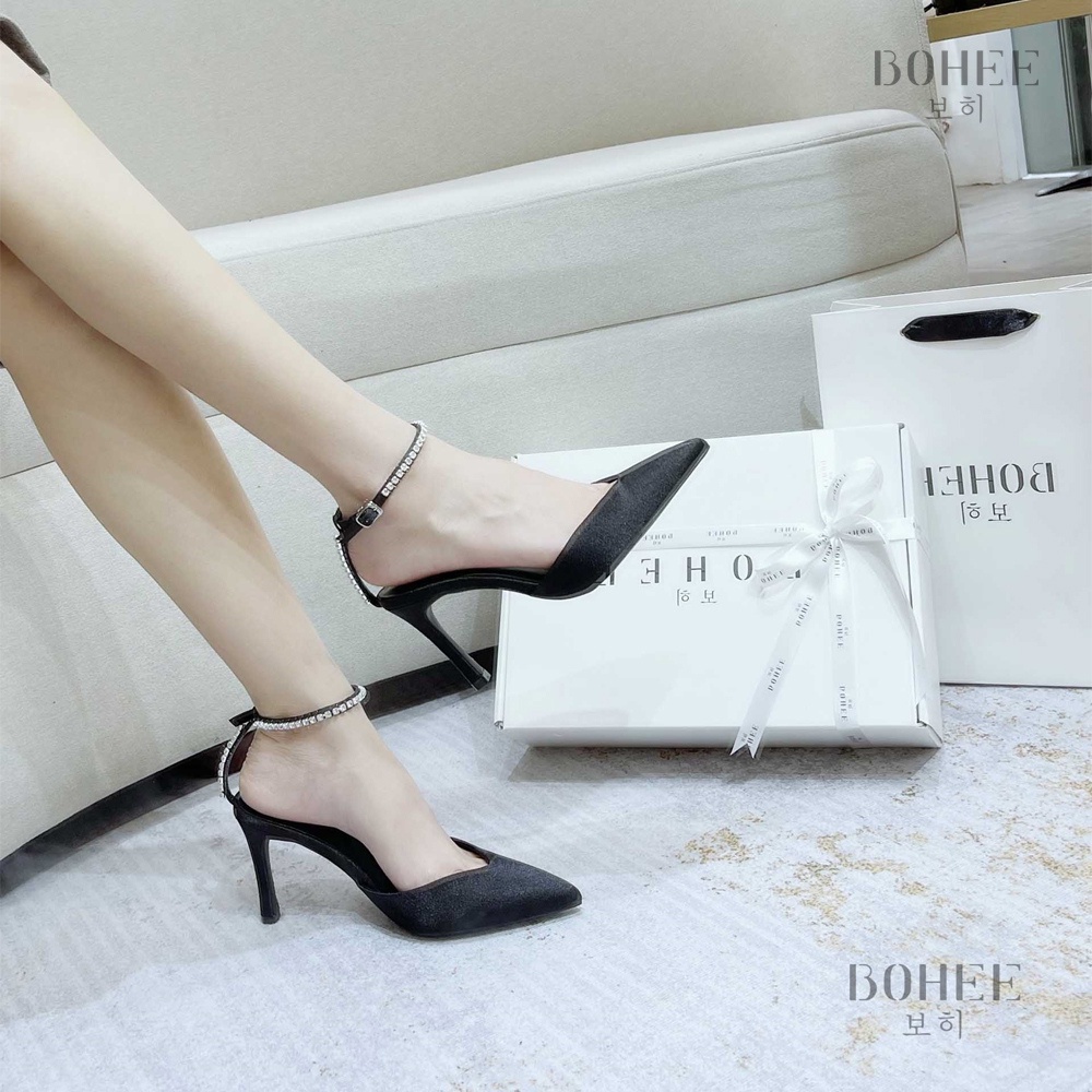 Giày cao gót bít mũi nhọn kiểu dáng hàng quốc màu đen BOHEE GD12