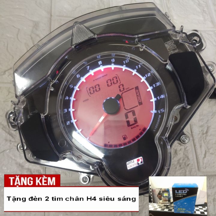 Đồng hồ điện tử Uma cho xe EXCITER 135, EXCiTER 150 đời 2011 đến 2014 - Tặng kèm đèn LED 2 tim chân H4 siêu sáng - A2030