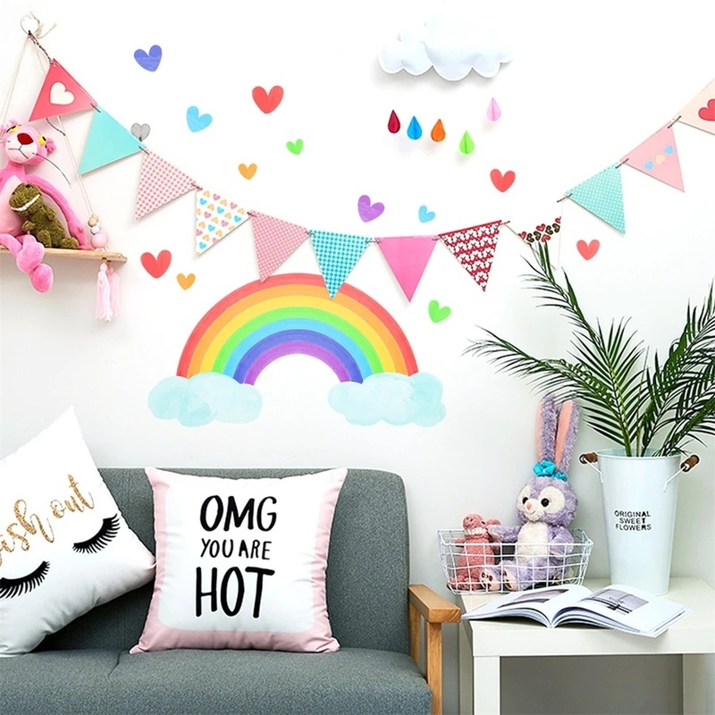 1 Set Miếng Dán Tường Dạ Quang Hình Cầu Vồng Trái Tim Trang Trí Phòng Ngủ Cho Bé