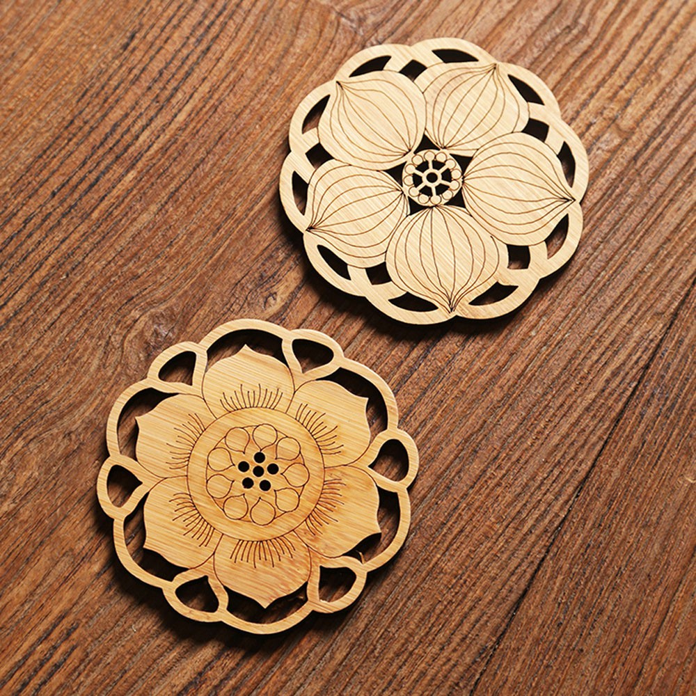 Đế lót ly bằng tre hình hoa sen phong cách Trung Hoa cổ điển