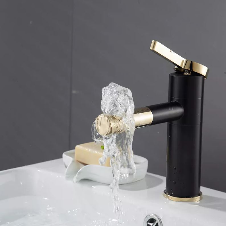Vòi Lavabo, vòi chậu rửa mặt nóng lạnh điếu mỏ xi Đen Vàng chất liệu đồng cao cấp