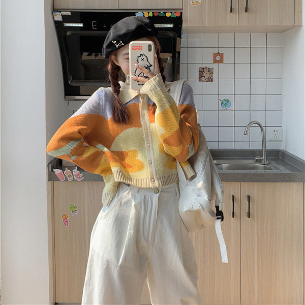 Cute Long Sleeve Cardigan Coat Korean Style 2020