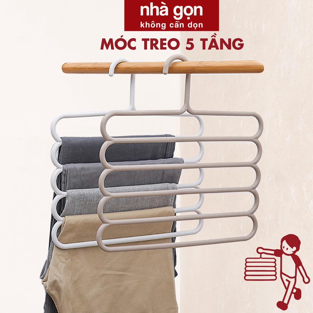 Móc Treo Quần Áo 5 Tầng Nhựa Nhã Nhặn tủ quần áo gọn gàng thông minh - NHÀ GỌN KHÔNG CẦN DỌN
