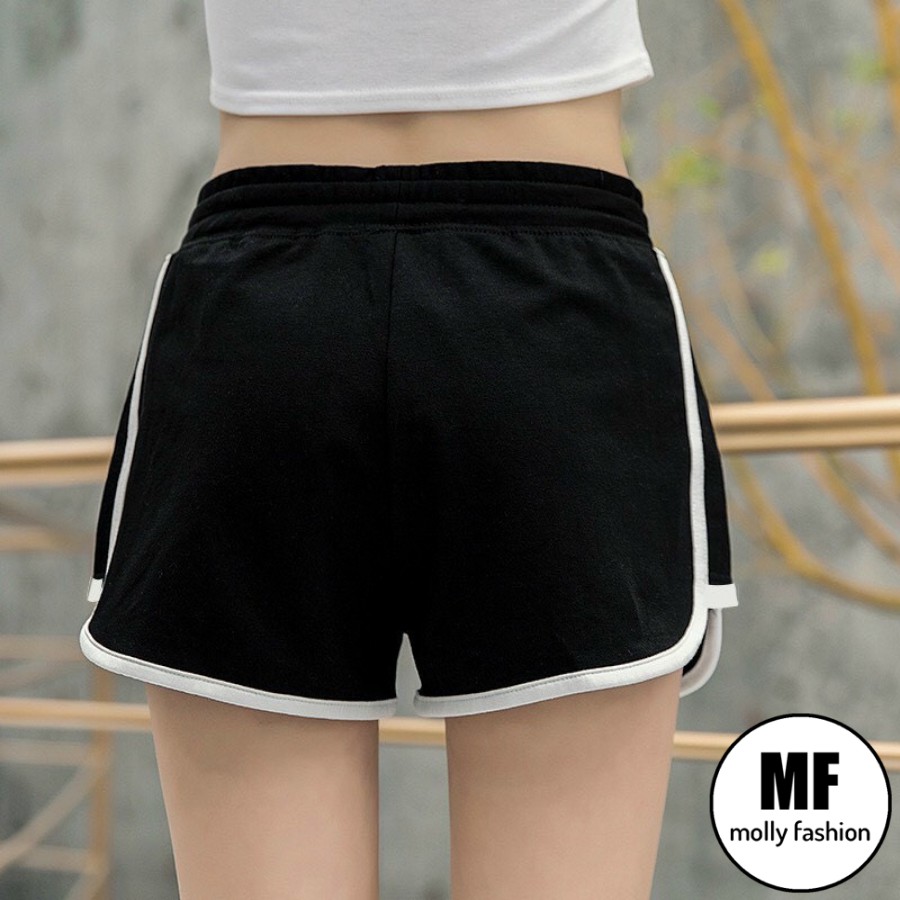 Quần Short nữ thể thao thun da cá năng động VIỀN TRẮNG Freesize dưới 55kg Molly Fashion