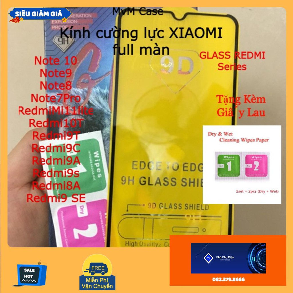 Kính cường lực Full Màn 9D Xiaomi Redmi Note 11 10 pro, 9 pro, 8 pro,7 Pro 10a Mi 11 lite 10T 9T 9C 9A 9s 8A 9 SE