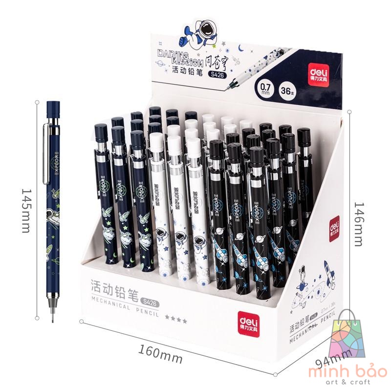 BÚT CHÌ KIM BẤM PHI HÀNH GIA ASTRONAUT DELI NGÒI 0.5/0.7MM - HỌA TIẾT HOẠT HÌNH CÁ TÍNH DÀNH CHO HỌC SINH DÂN VĂN PHÒNG