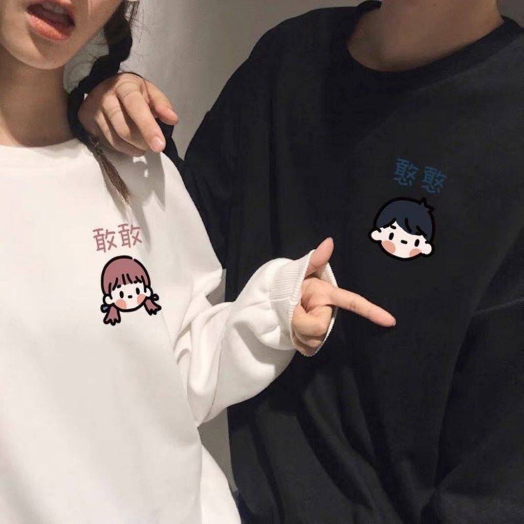 ÁO SWEATER NỈ UNISEX IN CẶP BOY AND GIRLS CHỮ HÀN CỰC ĐẸP HAI MÀU ĐEN TRẮNG