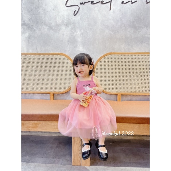 Váy 2 dây chân ren, đầm công chúa mùa hè cho bé gái 10-24kg