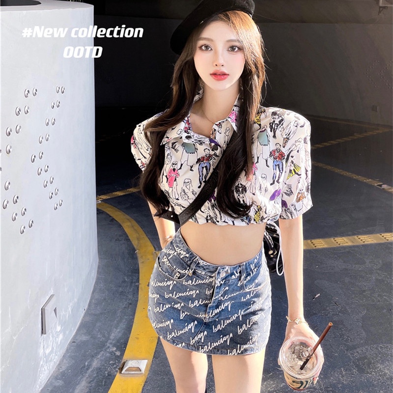 Chân Váy Denim Lưng Cao In Chữ Thời Trang Mùa Hè Mới Cho Nữ