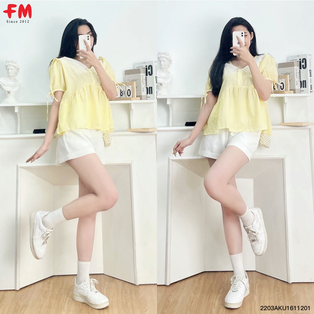 Áo sơ mi nữ FM Style hoạ tiết phối viền thời trang Hàn Quốc thanh lịch nữ tính  I Fm Style Online 220312013