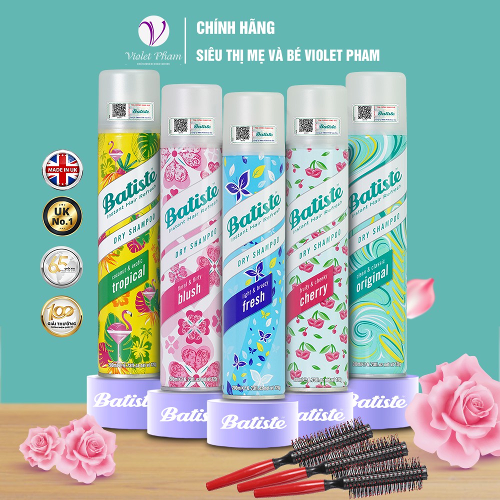 [10 MÙI HƯƠNG] Dầu Gội Khô Batiste Dry Shampoo 200ml Hết Ngứa, Hết Bết Dính Tóc Bồng Bềnh Tức Thì