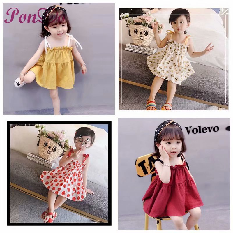 Đầm công chúa hai dây phong cách mùa hè đáng yêu cho bé gái 1-5 tuổi