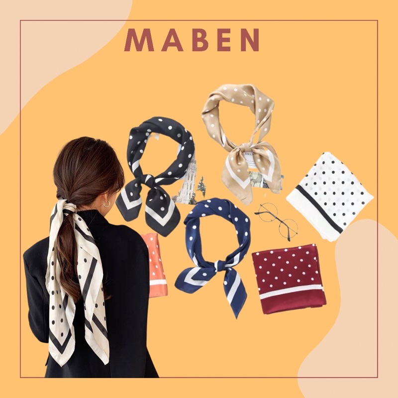 Khăn turban lụa vuông size 70x70cm in chấm bi - Maben