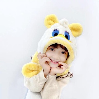 Mũ len tai gấu, nón len cho bé hình vịt donal siêu cute, mũ kèm khăn và găng tay - cute