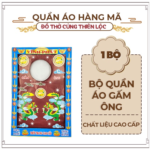 Combo Cúng Áo Gấm Ông/Bà Cao Cấp Hàng Mã Đồ Thờ Cúng Thiên Lộc - Gồm Áo Quần Nón Mắt Kính Dép Điện Thoại