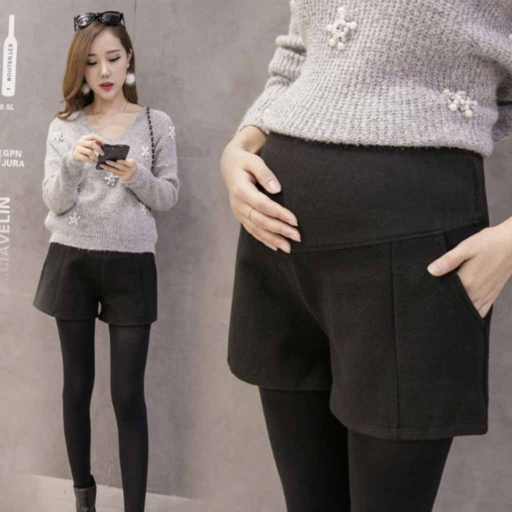 Quần sooc bầu chất dạ siêu đẹp có chun chỉnh bụng cho mẹ bầu