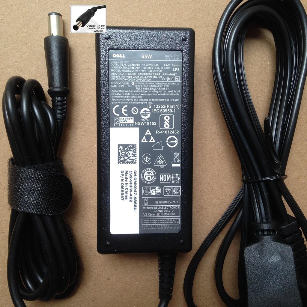 Sạc Laptop Dell 19.5V 3.34A  chân kim to tặng kèm dây nguồn
