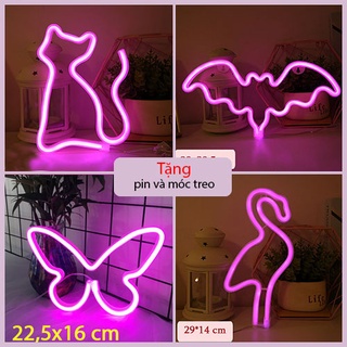 Đèn led neon trang trí decor phòng ngủ dùng pin + usb 【tặng pin + móc treo
