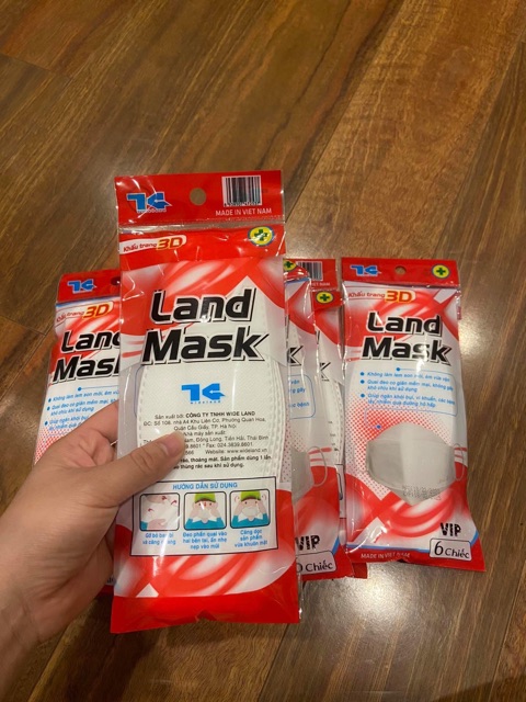 (Túi 6c) Khẩu trang 3D Land Mask 4 lớp than hoạt tính