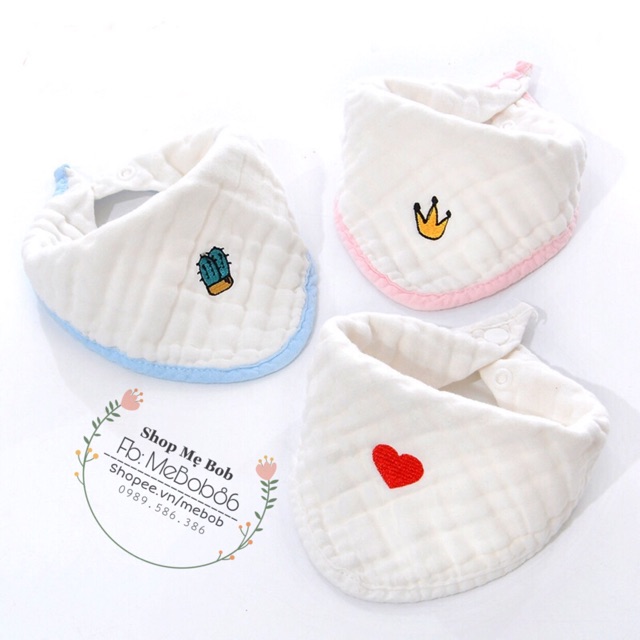 Yếm tam giác muslin organic cotton mềm mịn cho bé 0-3 tuổi