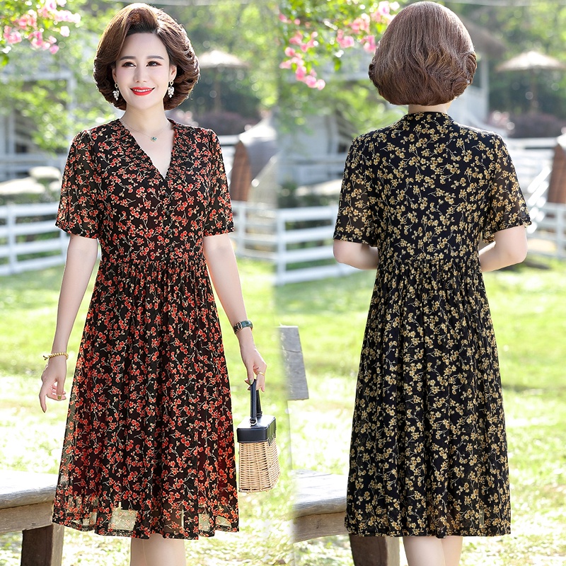 Đầm Dài Cổ Chữ V Thời Trang Mùa Hè Hàng Mới Dành Cho Phụ Nữ Độ Tuổi Trung Niên 200 Jin 2022