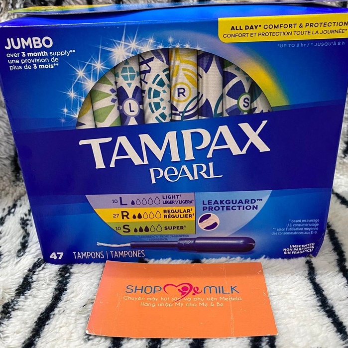 Băng vệ sinh dạng ống Tampax Pearl Tampon 47 cái USA